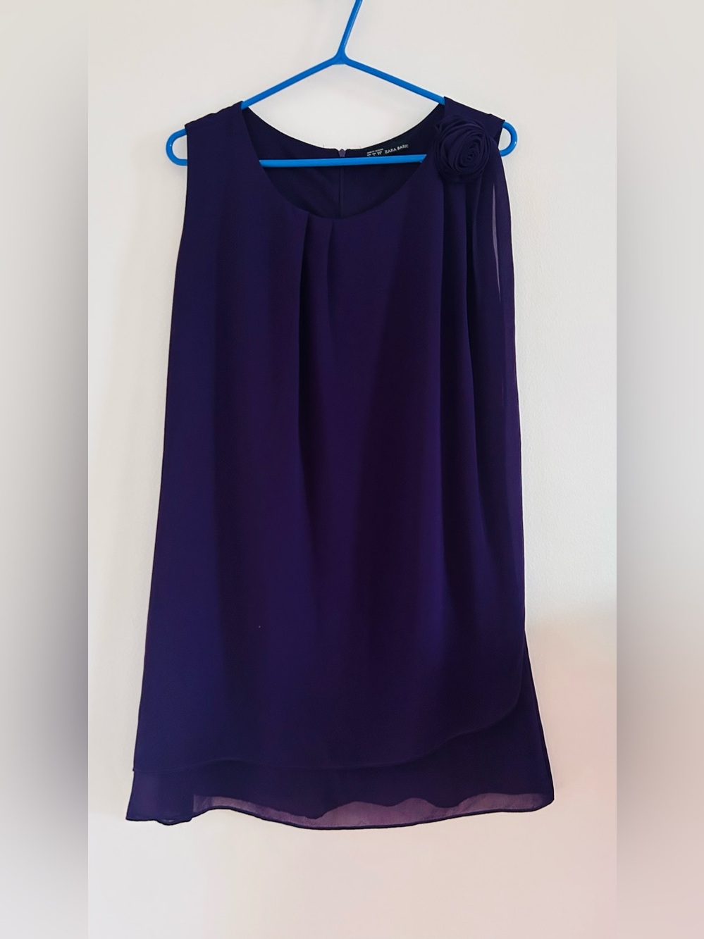 ZARA Purple Chiffon Shift Dress with Rosette size L